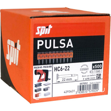 Cargar modelo 3D en la galería, 500x Clavos de acero 22mm - Spit Pulsa 27, 40, 65 & 800 - HC6/22 - incl cartucho de gas 057552